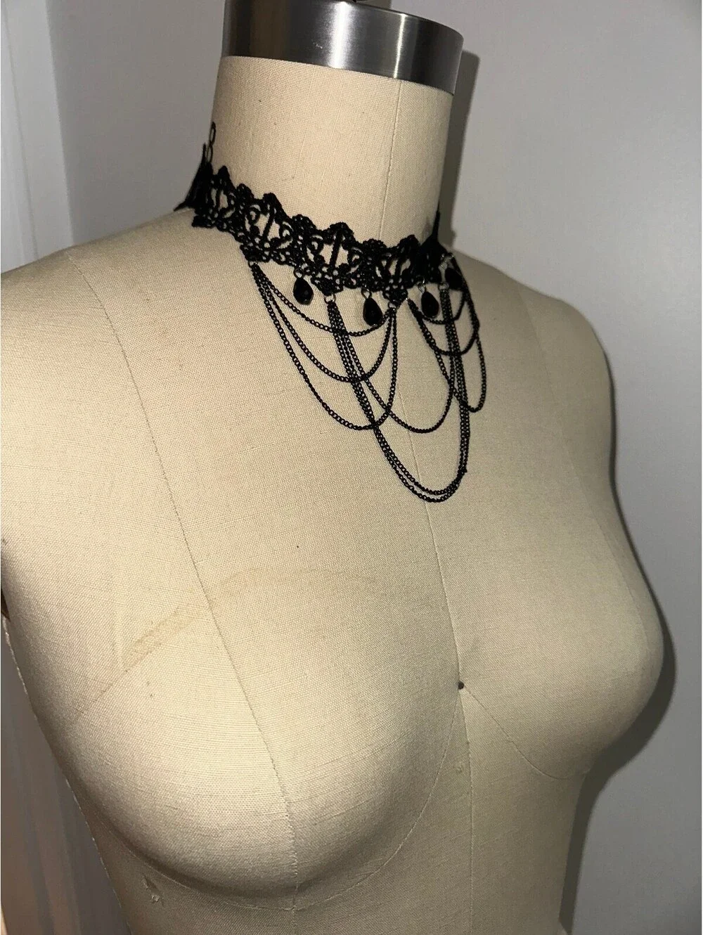 Black Lace Goth Y2K Choker Necklace Chain Dangle Statement